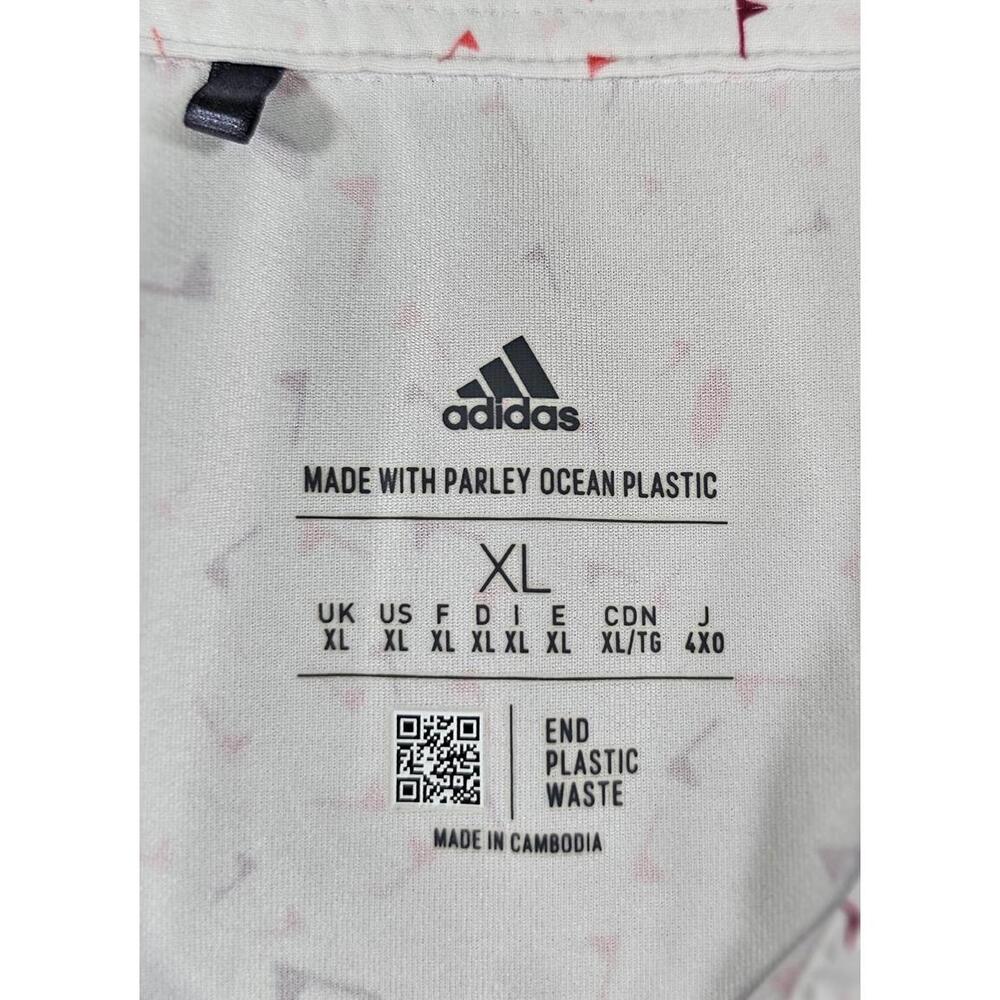Adidas Primeblue Golf Polo XL White Burgundy Red Flag Print Parley Globe - Picture 7 of 9